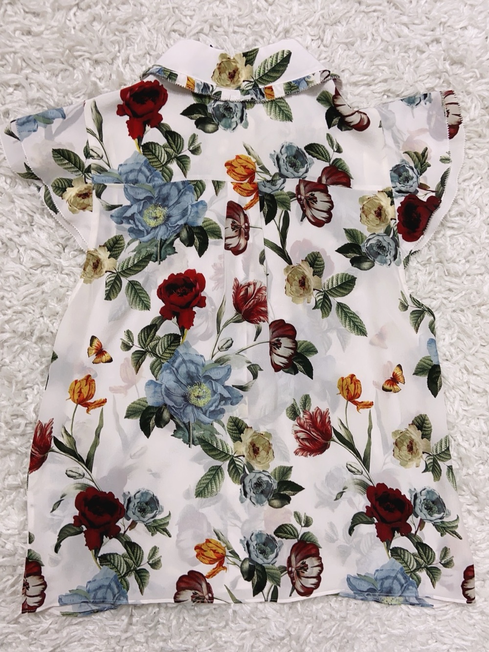 NWT Alice Olivia Martel Floral Flutter Sleeve Silk Button-Up Top - Picture 4 of 5